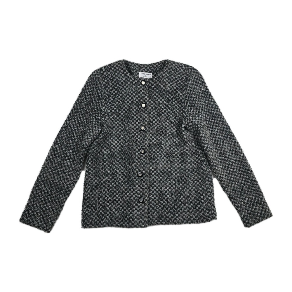 Alfred Dunner Gray Textured Knit Button Front Cardigan Sweater Size 8 USA Made